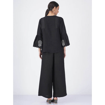 ARCVSH by Pallavi Singh Sunflower Black Top with Pants with Slip (Set of 3)