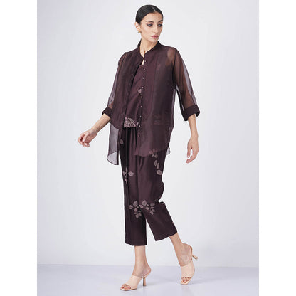 ARCVSH by Pallavi Singh Rose Tank Top with Printed Pants & Organza Shirt (Set of 3)