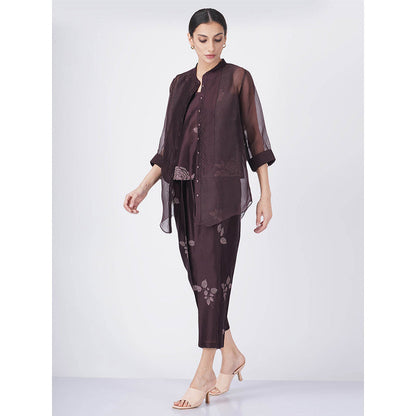 ARCVSH by Pallavi Singh Rose Tank Top with Printed Pants & Organza Shirt (Set of 3)