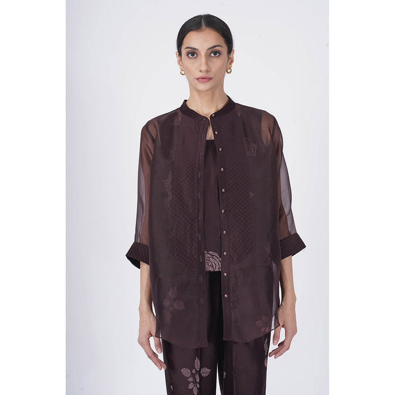 ARCVSH by Pallavi Singh Rose Tank Top with Printed Pants & Organza Shirt (Set of 3)