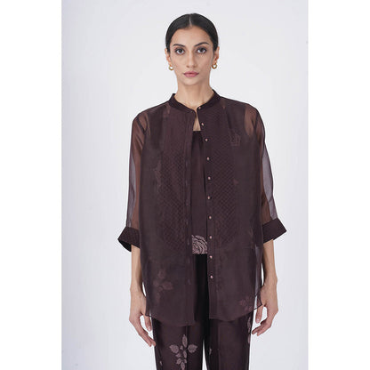 ARCVSH by Pallavi Singh Rose Tank Top with Printed Pants & Organza Shirt (Set of 3)