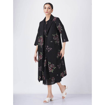 ARCVSH by Pallavi Singh Multi Rose Black Dress with Jacket (Set of 2)