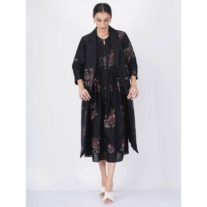 ARCVSH by Pallavi Singh Multi Rose Black Dress with Jacket (Set of 2)