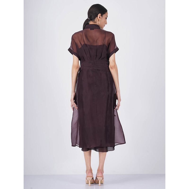 ARCVSH by Pallavi Singh Solid Strap Purple Dress with Pleated Tie-Up Overlay (Set of 2)