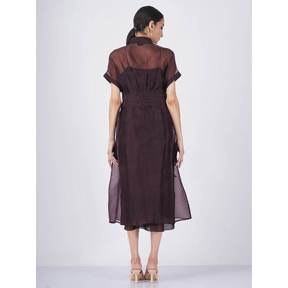 ARCVSH by Pallavi Singh Solid Strap Purple Dress with Pleated Tie-Up Overlay (Set of 2)