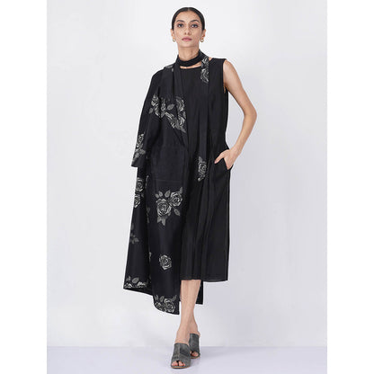 ARCVSH by Pallavi Singh Monochrome Rose Black Jacket with Jumpsuit (Set of 2)