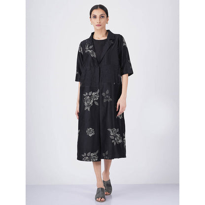 ARCVSH by Pallavi Singh Black Piping Waist Rose Jacket