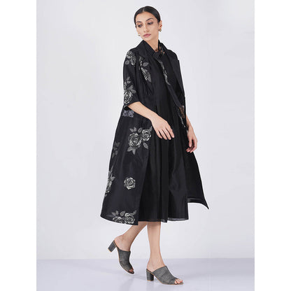 ARCVSH by Pallavi Singh Black Piping Waist Rose Jacket