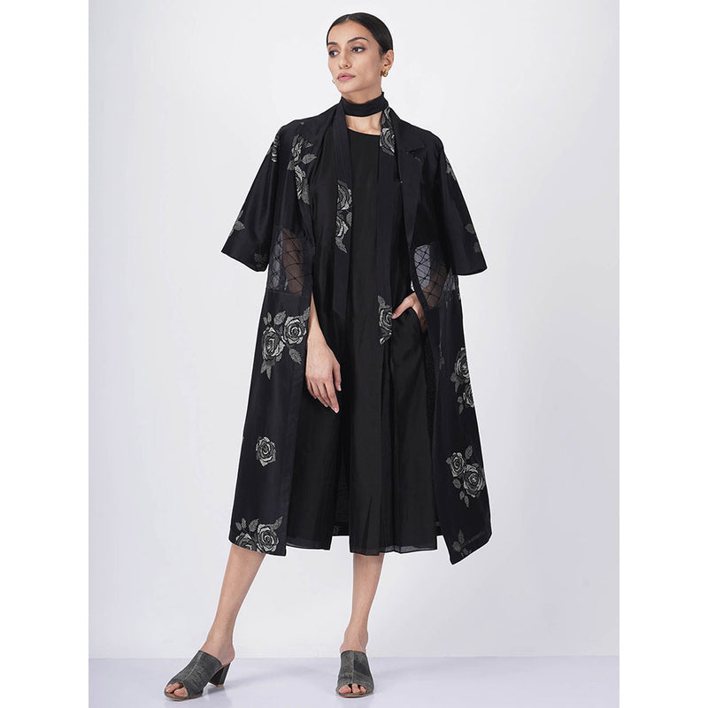 ARCVSH by Pallavi Singh Black Piping Waist Rose Jacket