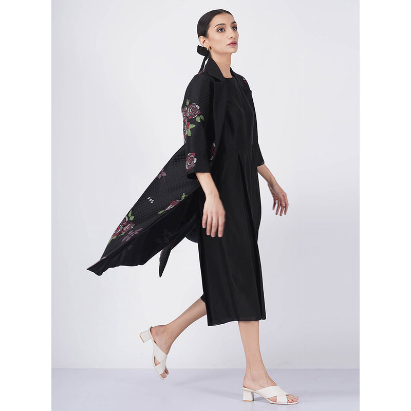 ARCVSH by Pallavi Singh Multi Rose Black Jacket with Jumpsuit (Set of 2)