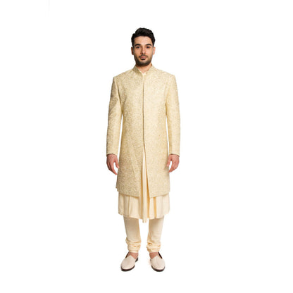 Arjun Kilachand Beige Sequins Embroidered Sherwani with Kurta and Churidar (Set of 3)