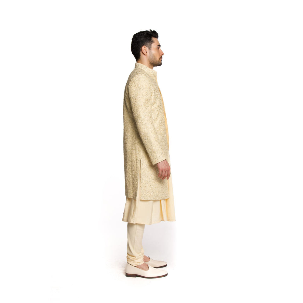 Arjun Kilachand Beige Sequins Embroidered Sherwani with Kurta and Churidar (Set of 3)