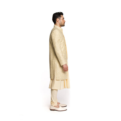 Arjun Kilachand Beige Sequins Embroidered Sherwani with Kurta and Churidar (Set of 3)