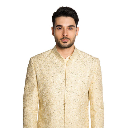 Arjun Kilachand Beige Sequins Embroidered Sherwani with Kurta and Churidar (Set of 3)