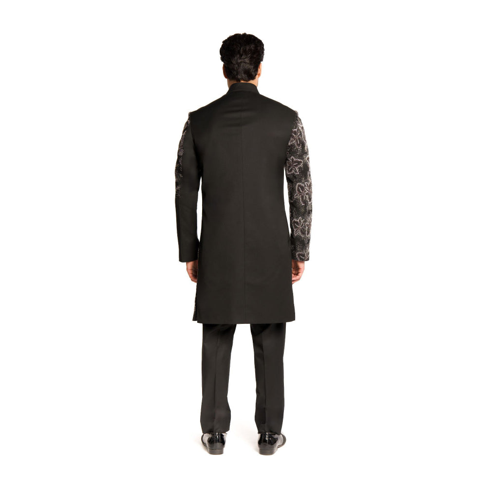 Arjun Kilachand Black Bead Cut Dana Embroidered Placement Sherwani with Pant (Set of 2)