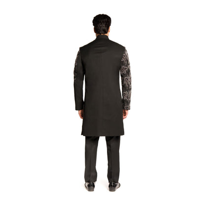 Arjun Kilachand Black Bead Cut Dana Embroidered Placement Sherwani with Pant (Set of 2)
