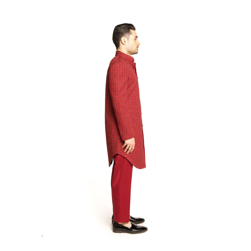 Arjun Kilachand Maroon Resham Thread Work and Embroidered Sherwani with Pant (Set of 2)