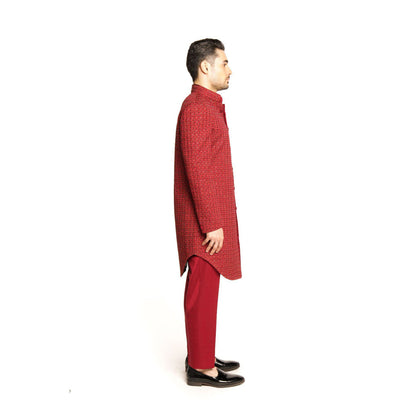 Arjun Kilachand Maroon Resham Thread Work and Embroidered Sherwani with Pant (Set of 2)