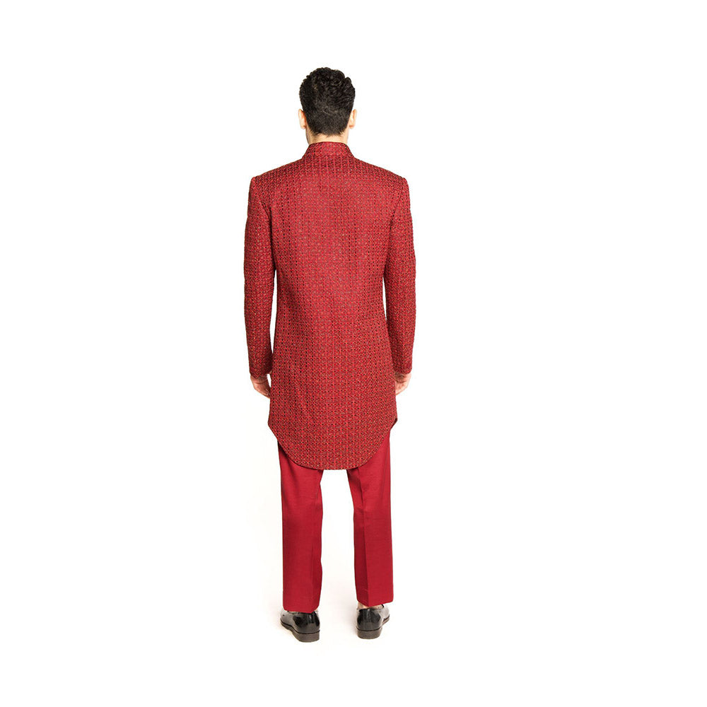 Arjun Kilachand Maroon Resham Thread Work and Embroidered Sherwani with Pant (Set of 2)