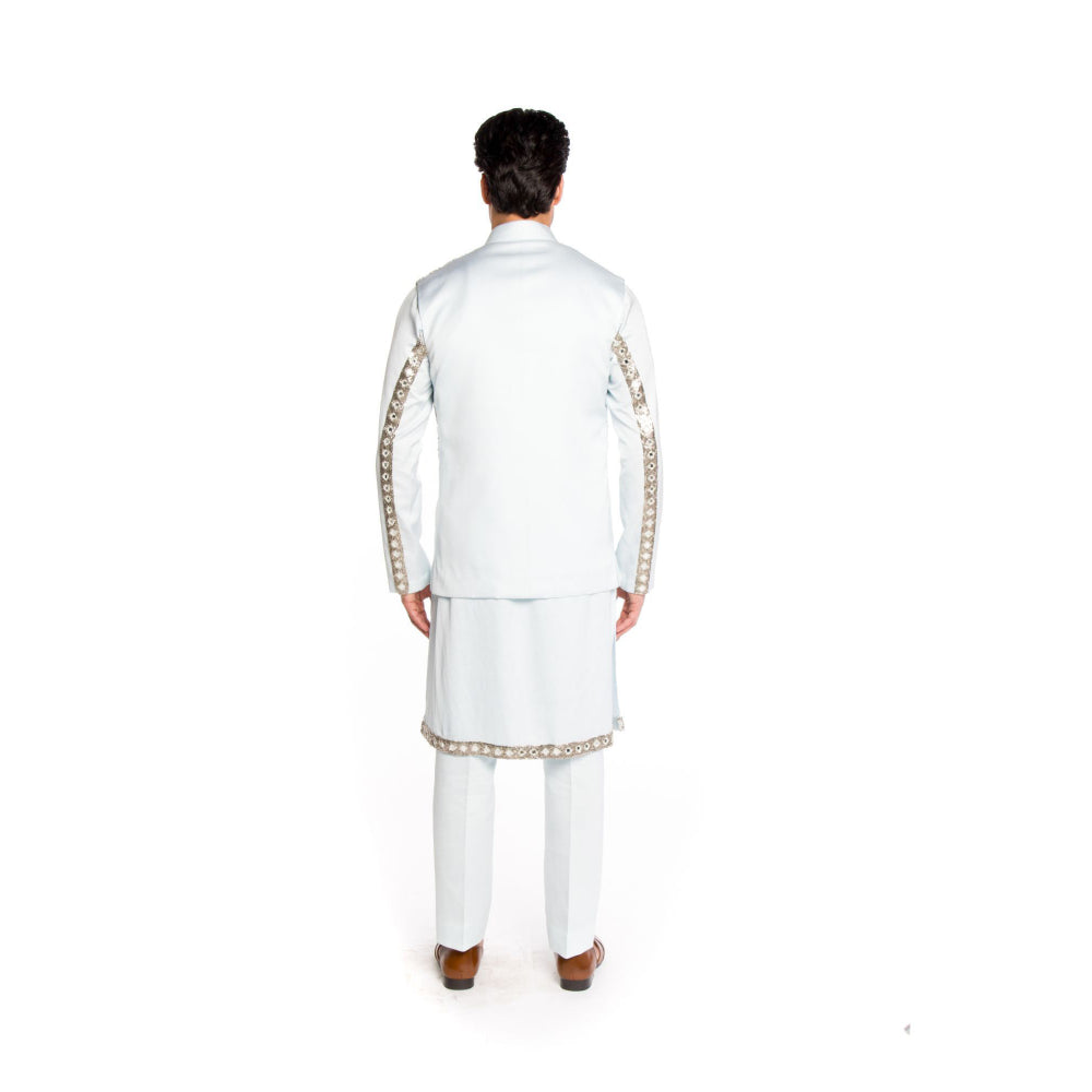 Arjun Kilachand Frozen Blue Embroidered Bundi Jacket with Kurta and Pant (Set of 3)