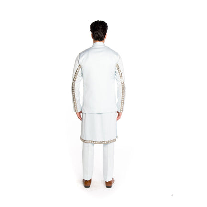 Arjun Kilachand Frozen Blue Embroidered Bundi Jacket with Kurta and Pant (Set of 3)