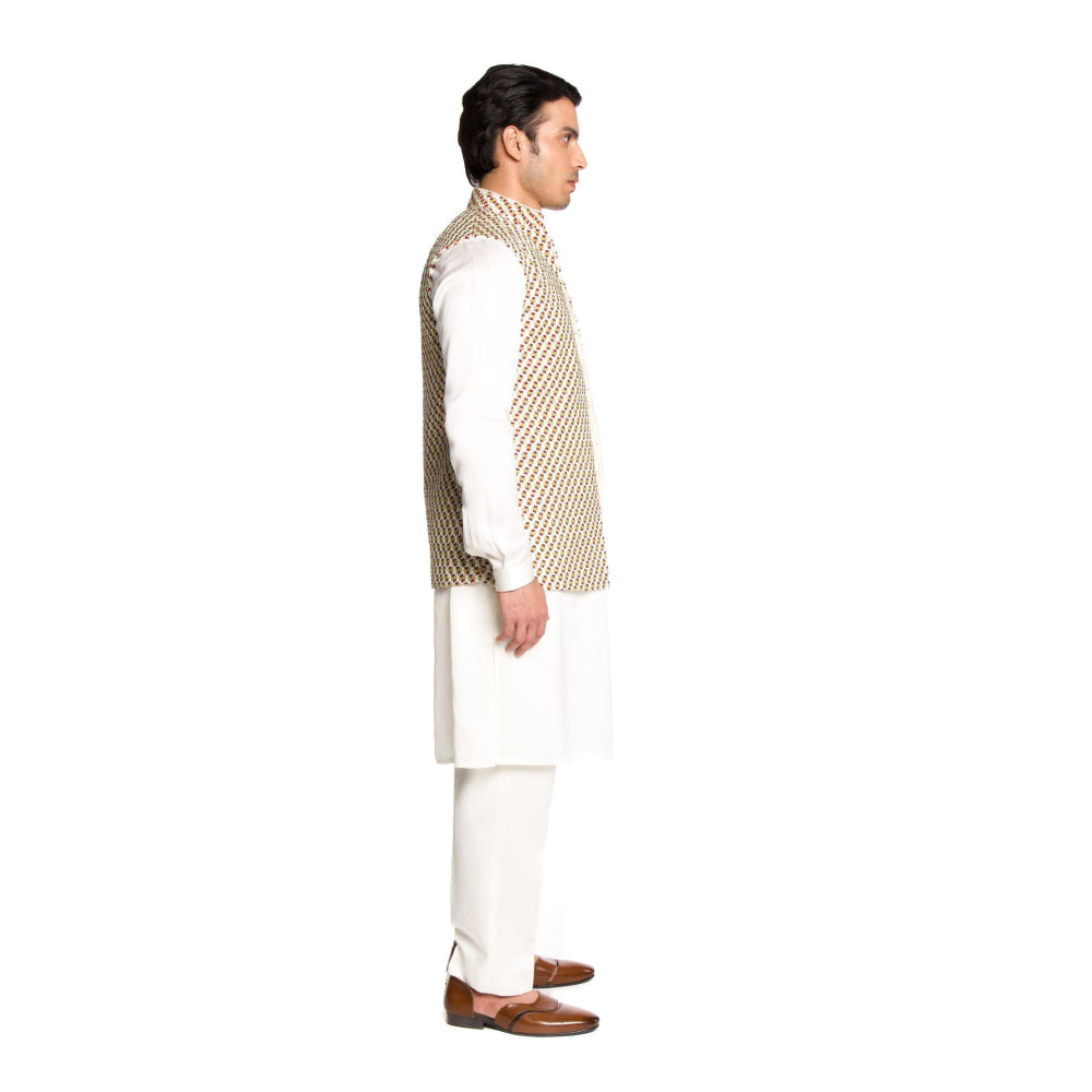 Arjun Kilachand Ivory Embroidered Bundi Jacket with Kurta and Pant (Set of 3)