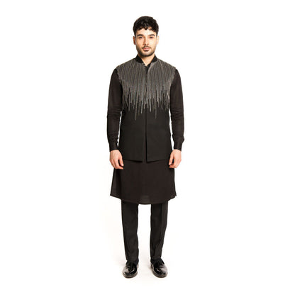 Arjun Kilachand Black Sequins Bundi Jacket with Kurta and Pant (Set of 3)