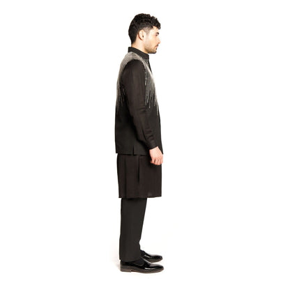 Arjun Kilachand Black Sequins Bundi Jacket with Kurta and Pant (Set of 3)