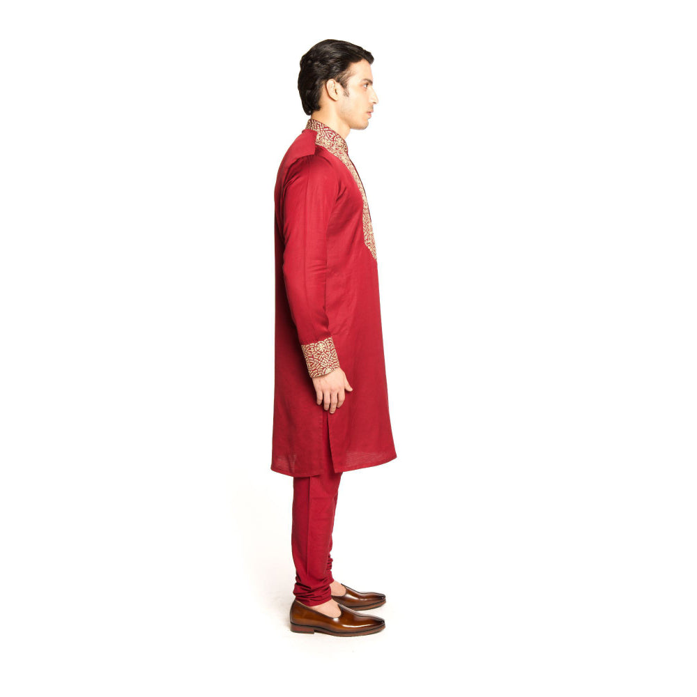 Arjun Kilachand Maroon Marodi Embroidered Kurta with Churidar (Set of 2)