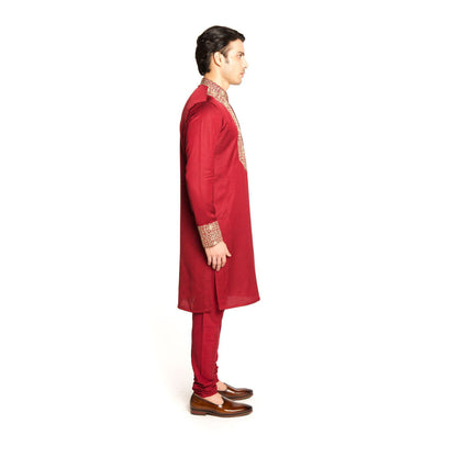 Arjun Kilachand Maroon Marodi Embroidered Kurta with Churidar (Set of 2)