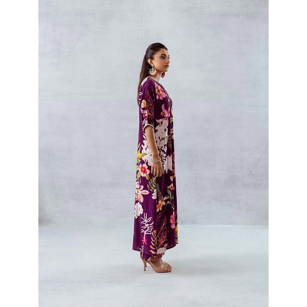 AROOP SHOP INDIA Women Purple Floral Co-Ord (Set of 2)