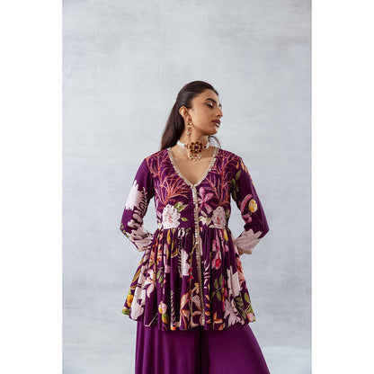 AROOP SHOP INDIA Women Purple Floral Kurta with Palazzo (Set of 2)