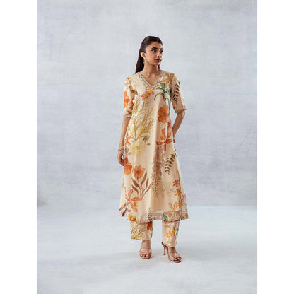 AROOP SHOP INDIA Women Beige Floral Co-Ord (Set of 2)