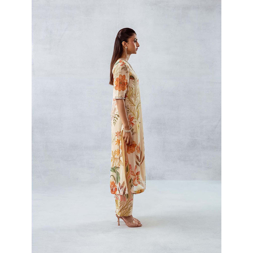 AROOP SHOP INDIA Women Beige Floral Co-Ord (Set of 2)