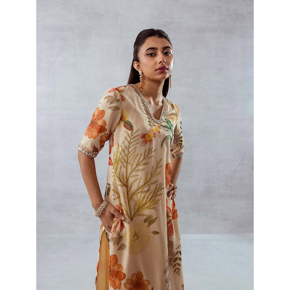 AROOP SHOP INDIA Women Beige Floral Co-Ord (Set of 2)