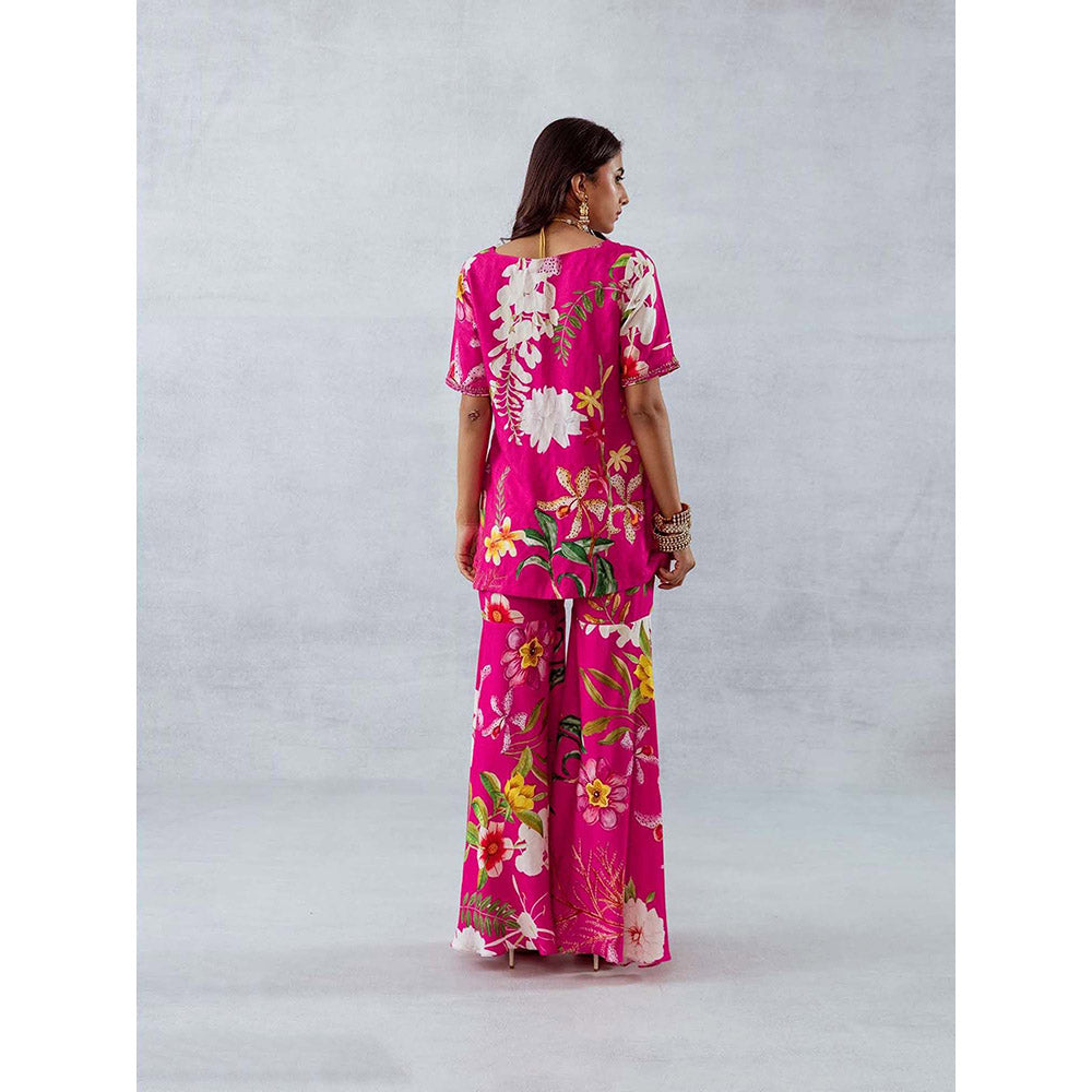 AROOP SHOP INDIA Women Pink Floral Kurta with Sharara (Set of 2)