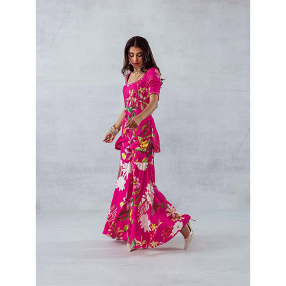 AROOP SHOP INDIA Women Pink Floral Kurta with Sharara (Set of 2)