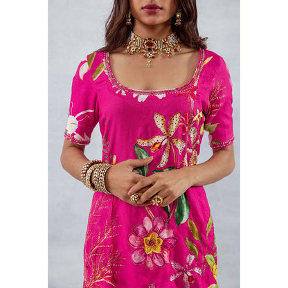 AROOP SHOP INDIA Women Pink Floral Kurta with Sharara (Set of 2)