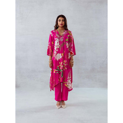 AROOP SHOP INDIA Women Pink Floral Kurta with Pant (Set of 2)