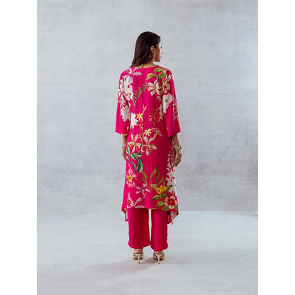 AROOP SHOP INDIA Women Pink Floral Kurta with Pant (Set of 2)