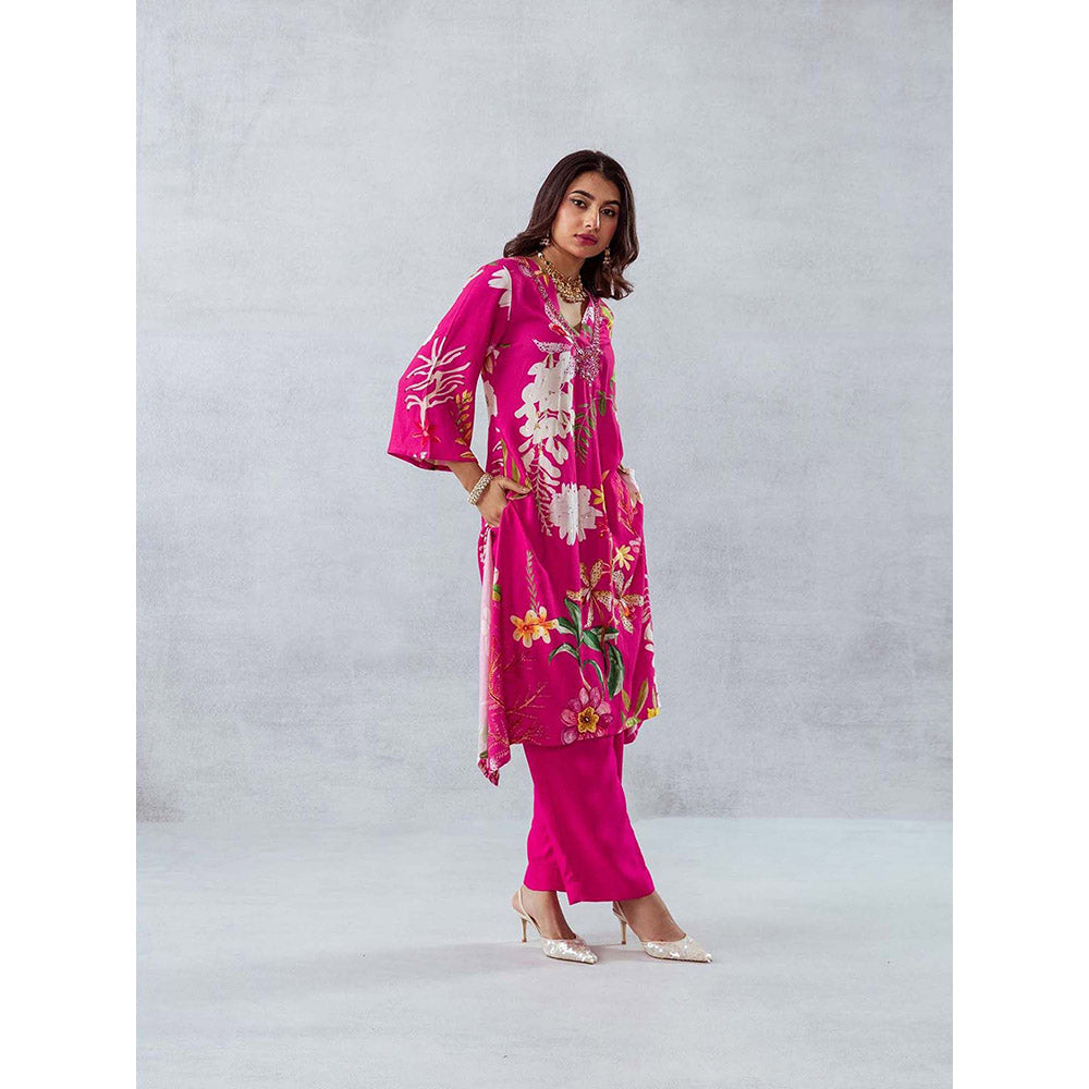 AROOP SHOP INDIA Women Pink Floral Kurta with Pant (Set of 2)