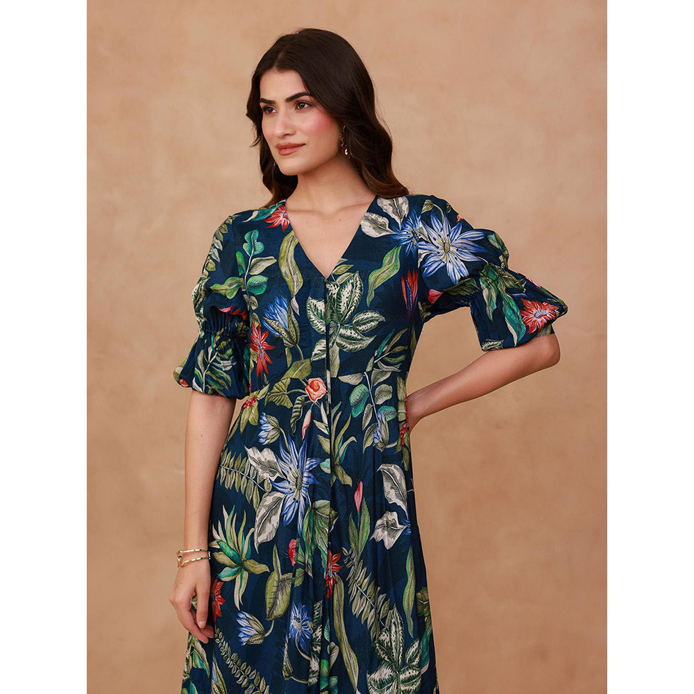 AROOP SHOP INDIA Navy Blue Orchid Maxi Dress