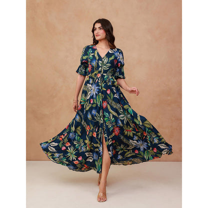 AROOP SHOP INDIA Navy Blue Orchid Maxi Dress