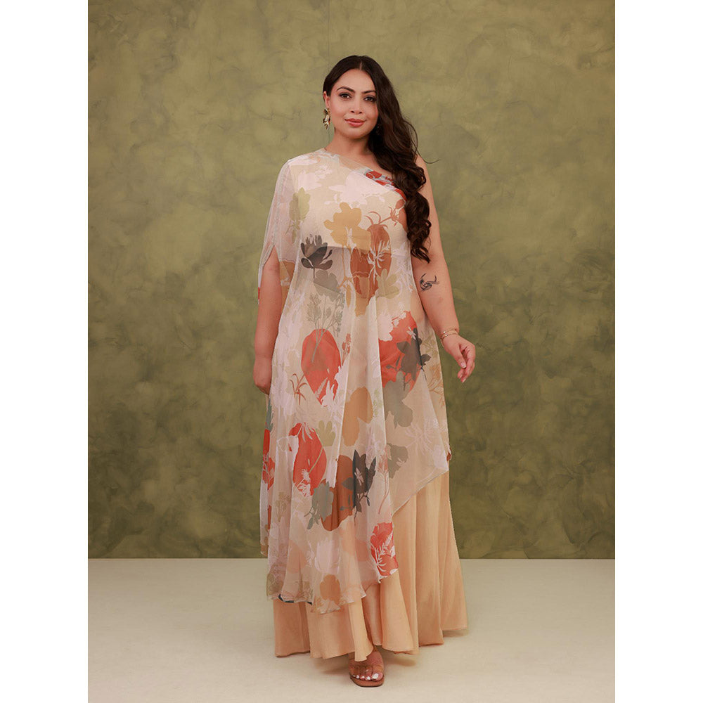 AROOP SHOP INDIA Beige Aspen Floral Kurta with Slip and Sharara