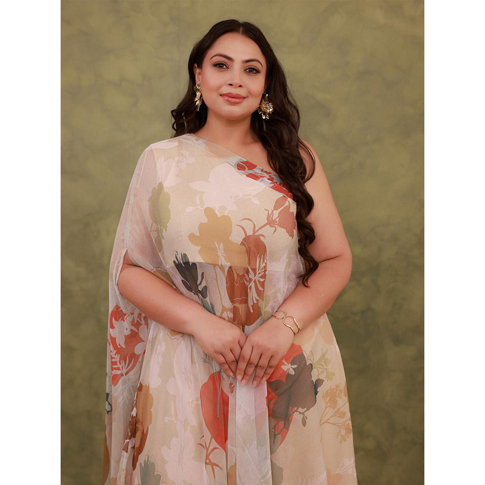 AROOP SHOP INDIA Beige Aspen Floral Kurta with Slip and Sharara