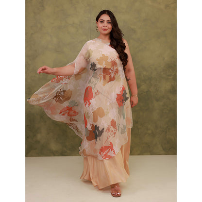 AROOP SHOP INDIA Beige Aspen Floral Kurta with Slip and Sharara