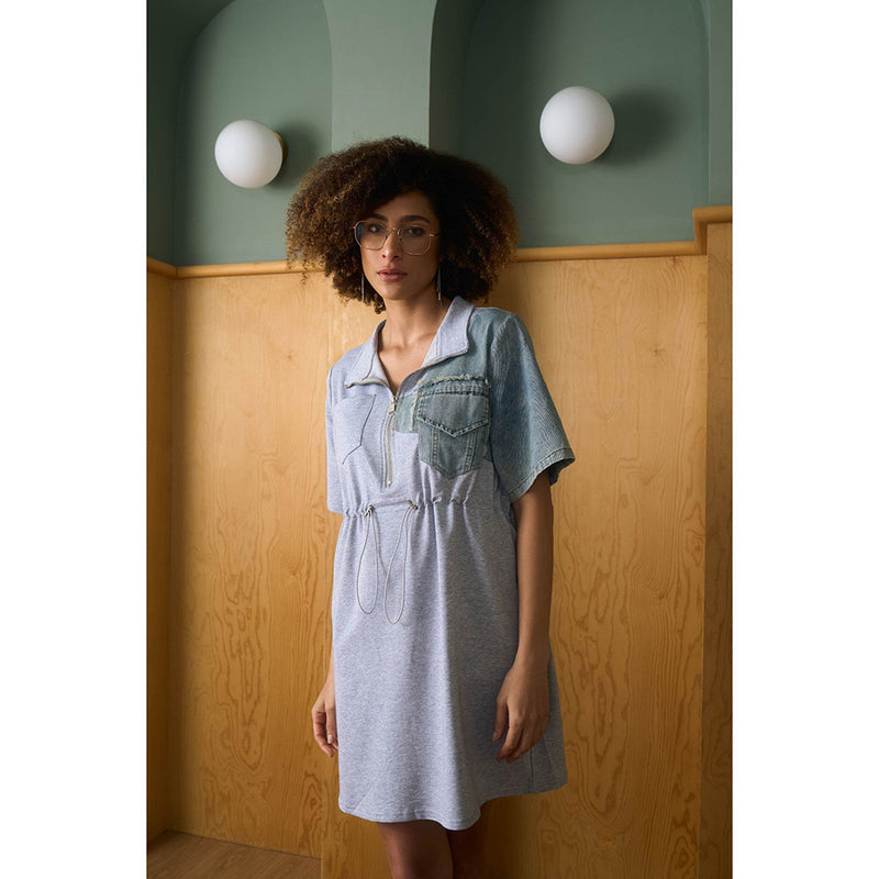 Aruni Grey Jersey Denim Detail Dress