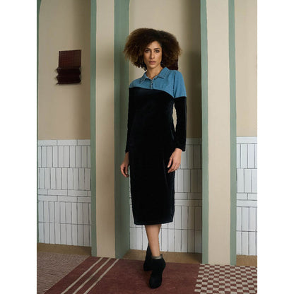 Aruni Black Velvet Denim Dress