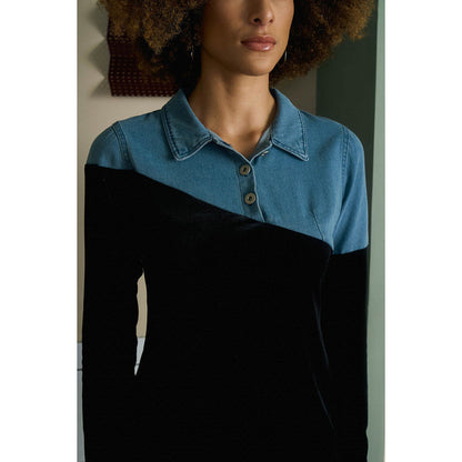 Aruni Black Velvet Denim Dress