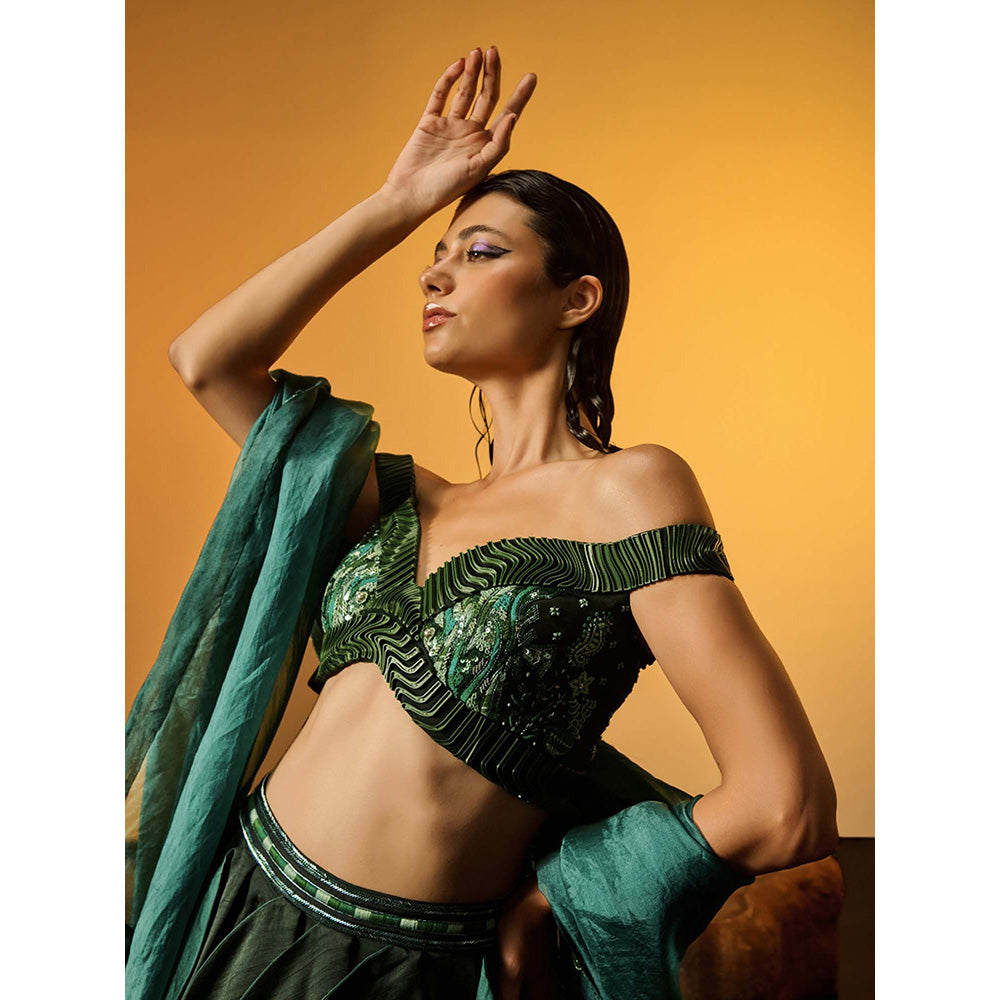 Asaaye Green Bloom Lehenga with Blouse and Dupatta